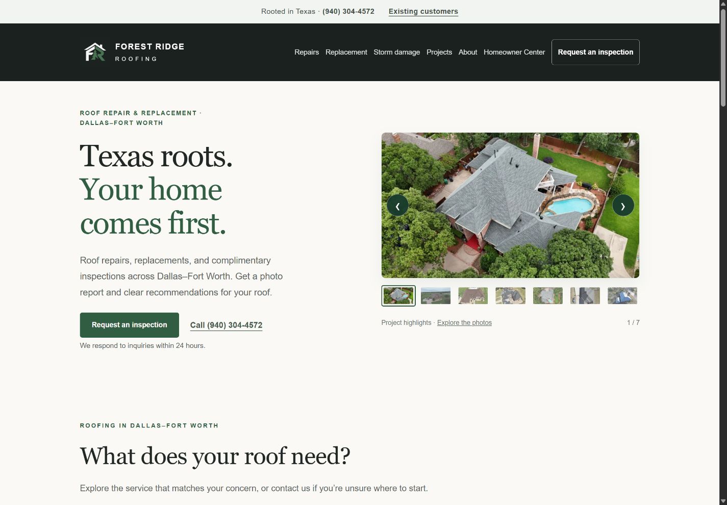 Forest Ridge Roofing website design